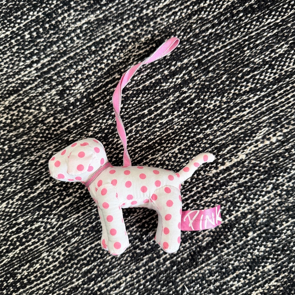 PINK Victoria's Secret Pink Polka Dot Plush Puppy Hanging Toy